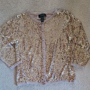 Lauren Ralph Lauren Gold Sequin Cardigan
